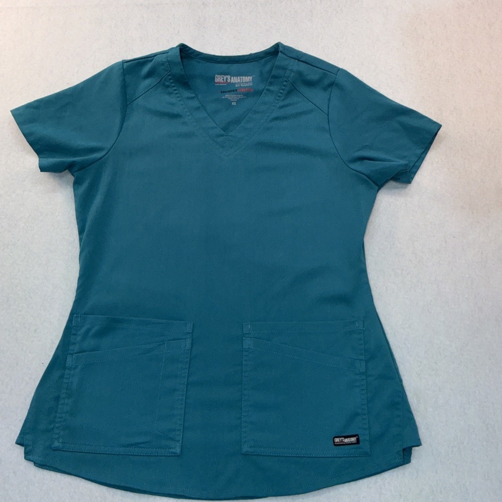 Grey's Anatomy Classic V-Neck Scrub‎ Top GRST011 Teal Blue Women XS Medical RN